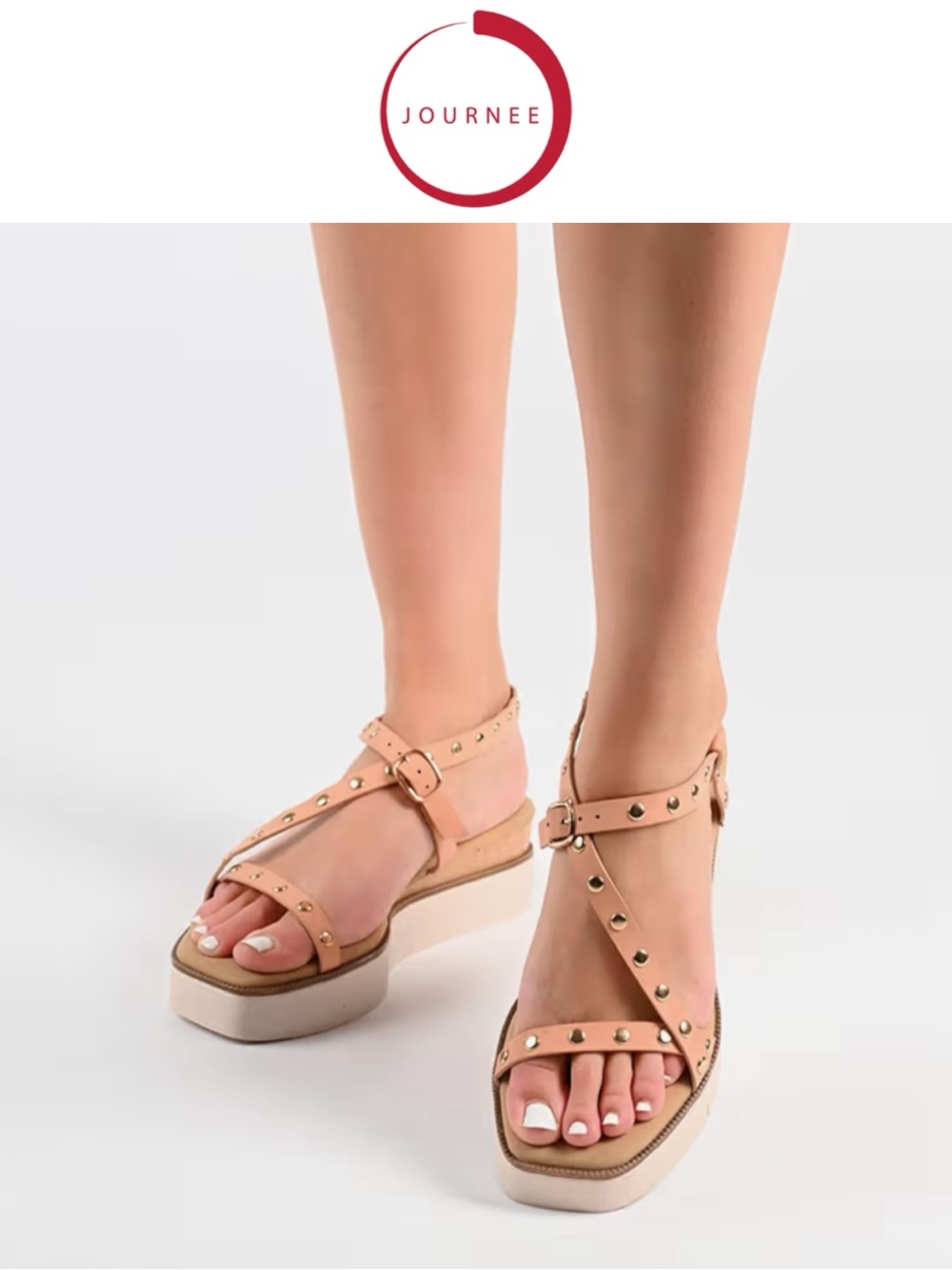JOURNEE COLLECTION LINDSAY BLUSH COMFORT STUDDED FLATFORM SANDALS NWT SIZE 8